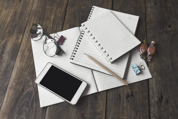Home office tabletop. Vintage lifestyle.
