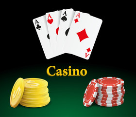 Casino playing cards and coins with chips ,vector illustration 