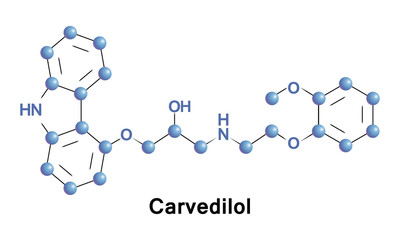 Carvedilol is a beta blocker used for treating mild to severe congestive heart failure, left ventricular dysfunction following heart attack and for treating high blood pressure