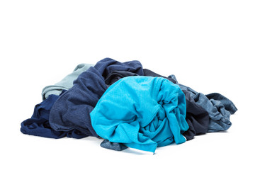 Stack of clothes on white background, closeup