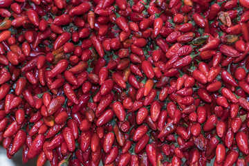 Rote Chilischoten, Makro, Markt, Gemüsehändler, 