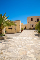 Fototapeta premium Monastery (friary) in Messara Valley at Crete island in Greece. Messara - is largest plain in Crete