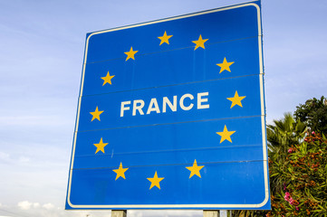 Border, sign, France, Cote d Azur, Menton