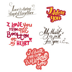 Vector lettering collection with quotes about love.