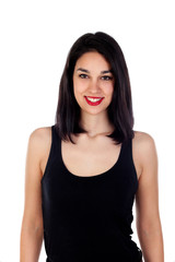 Young smiling woman with adjusted black clothes