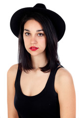 Fototapeta na wymiar Young woman with black hat and clothes