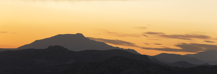 Sunset in the mountains of Elche, province of Alicante in Spain