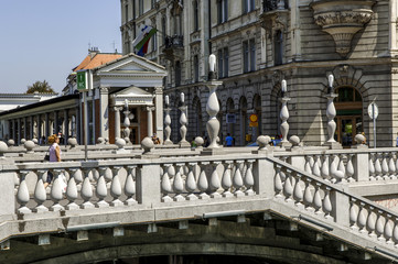 Fototapeta na wymiar Ljubljana, Tromostovje (Three Bridges, Plecnik), Slovenia