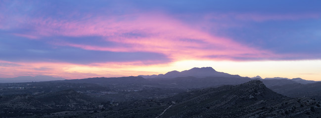 Sunset in the mountains of Elche, province of Alicante in Spain