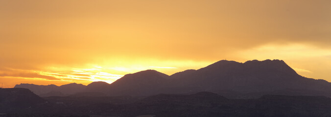 Fototapeta na wymiar Sunset in the mountains of Elche, province of Alicante in Spain