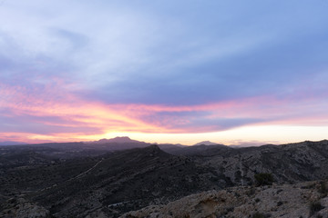 Sunset in the mountains of Elche, province of Alicante in Spain