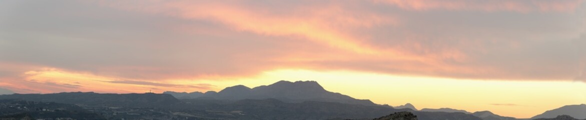 Sunset in the mountains of Elche, province of Alicante in Spain