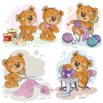 Set of vector clip art illustrations of teddy bears and their hand maid hobby