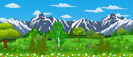 Summer nature landscape with mountains,