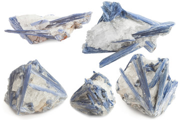 blue mineral of kyanite and quartz in white background