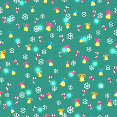 Seamless Green Pattern with Christmas Decorations