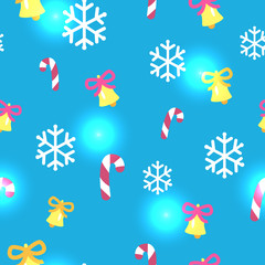 Seamless Blue Pattern with Christmas Decorations