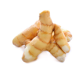 fresh white turmeric on white background