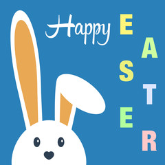 Cute happy easter day bunny in flat style on blue background