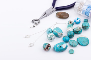 Glass seed beads, turquoise stones