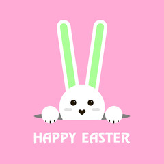 Cute  little rabbit cartoon character looking out of a hole for your easter day greeting card design.Easter day greeting card design with flat little bunny character looking out of a hole.