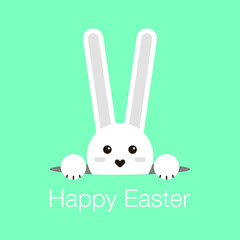 Cute  little rabbit cartoon character looking out of a hole for your easter day greeting card design.Easter day greeting card design with flat little bunny character looking out of a hole.