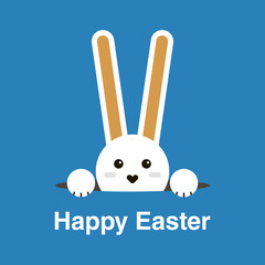 Cute  little rabbit cartoon character looking out of a hole for your easter day greeting card design.Easter day greeting card design with flat little bunny character looking out of a hole.