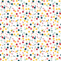 Modern Abstract Vector Confetti Background. Seamless colorful  dots, triangles and stripes pattern.
