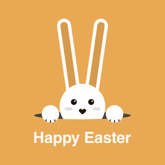Cute  little rabbit cartoon character looking out of a hole for your easter day greeting card design.Easter day greeting card design with flat little bunny character looking out of a hole.