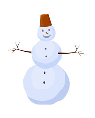 Isolated Snowman with Bucket on Head. Winter.