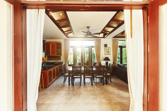 Dining room interior in tropical villa