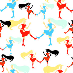 seamless pattern Girl disco dancing silhouette a figure.  illustration