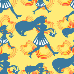 seamless pattern  girl with a bag goes.  illustration