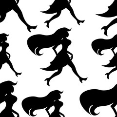 seamless pattern  girl with a bag goes.  illustration