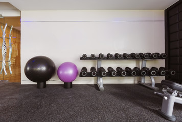Fitness hall with sport equipment interior