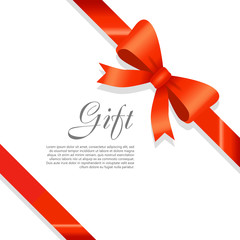Gift Red Wide Ribbon. Bright Bow with Two Petals