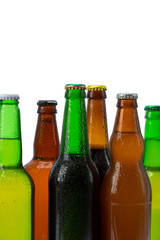 Set of beer bottles isolated
