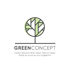 Vector Design Illustration Logo Tree and Forest Concept - Ecology and Green Energy in Trendy Linear Style with Leaf Plant Element, Anti Deforestation Banner
