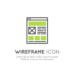 Vector Icon Style Illustration of Wireframe Layout Design, Web Programming, UI or UX Optimization, Responsive Interface, Network, Page Building Concept, Isolated Object