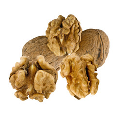 Whole and open fresh Walnuts