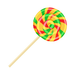 Caramel Striped Candy on Stick Isolated. Funny Sweet