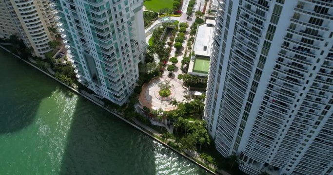 Aerial reveal Brickell Key 4k