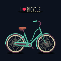 Vector illustration of urban hipster bicycle in trendy flat style with text I Love Bicycle.