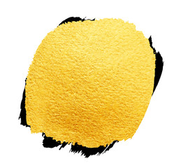 Vector golden brush stroke for you amazing design project. Watercolor texture paint stain isolated on white. Abstract hand painted golden background for greeting, gift, wedding card.