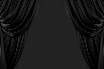 Black modern curtain fabric background geometry abstract background 3D Rendering.