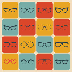 Big vector set of icons of different shapes glasses in trendy flat style.