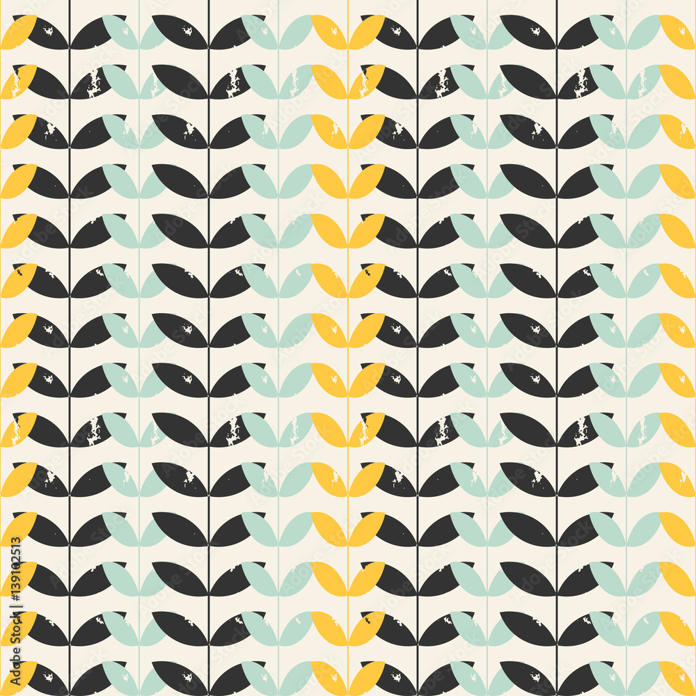 Poster seamless floral pattern with distressed look twigs and leaves in scandinavian style and retro pastel