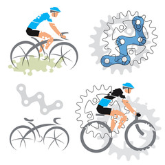 Cycling icons design elements.
Set of Colorful grunge cycling elements and icons. Vector available.