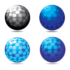 Set of four abstract sphere vector icon or logo with circular networking all around.