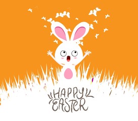 Happy easter cards illustration with eggs and bunny